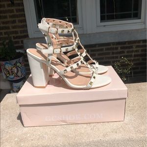 White Studded High Heels